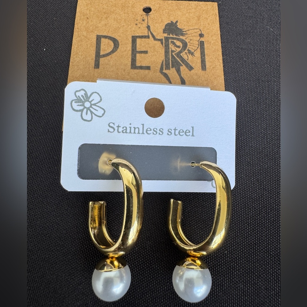 PERI’S Stainless Steel Gold Pearl Earrings